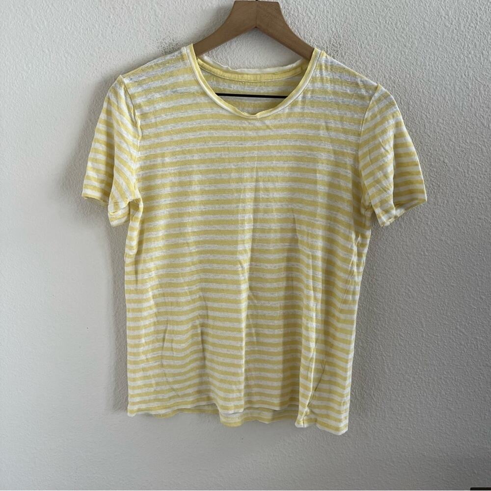 Michael Kors 100% White and Yellow Linen Top Striped Small